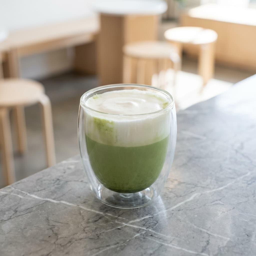 MaMa Latte Matcha latte with matcha cream top.