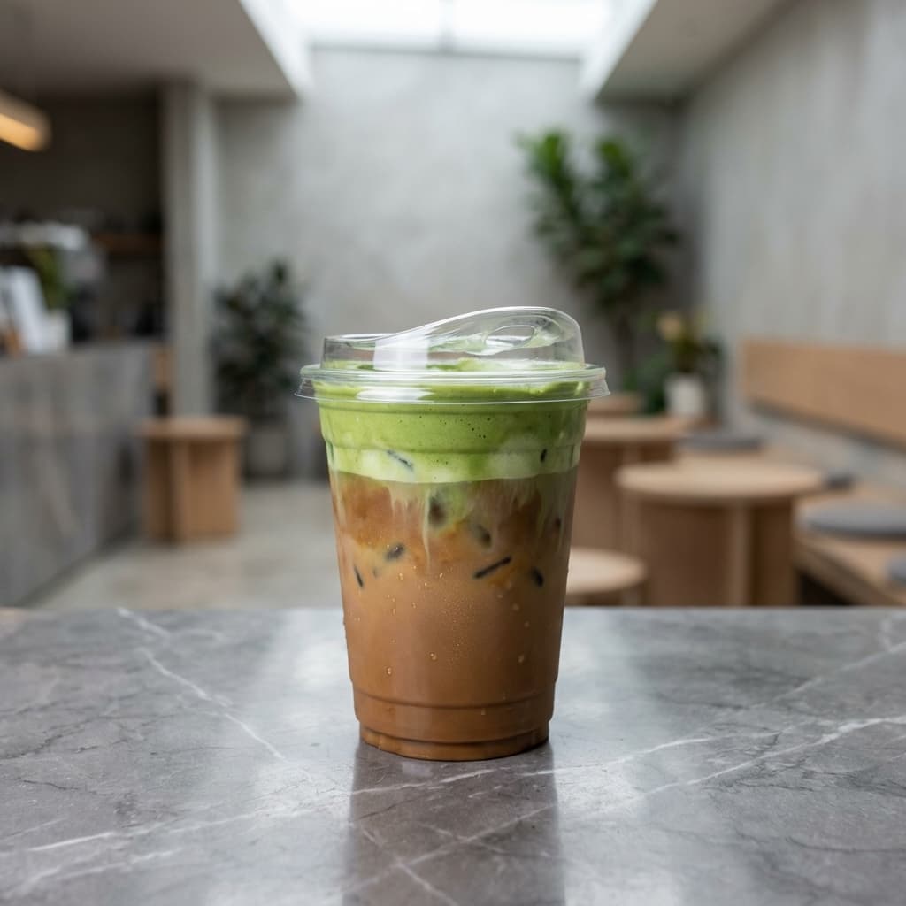 The Yoda Iced Latte with Matcha Cream top.